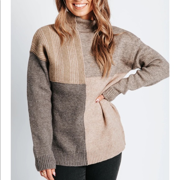 The Samuel Color Block Sweater in Stone - Picture 2 of 12